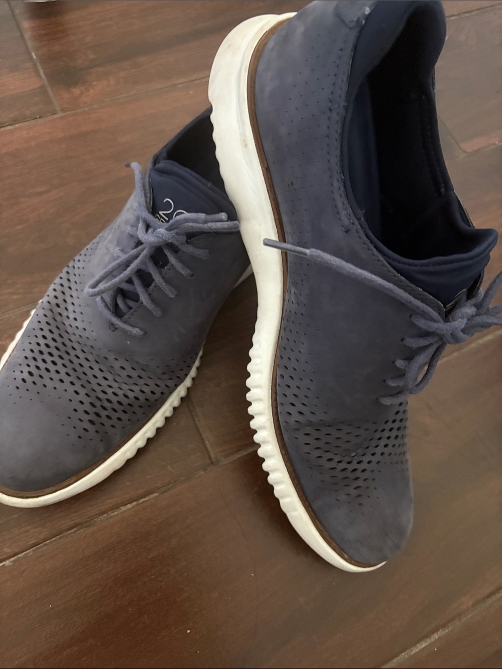 Cole Haan Navy Perforated Leather Lace-Up Derby with White Sole